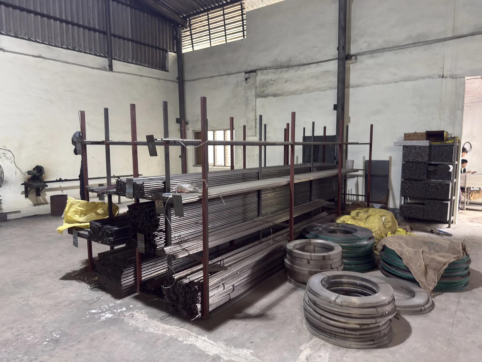 Stainless strip and steel tube stock in our raw material store
